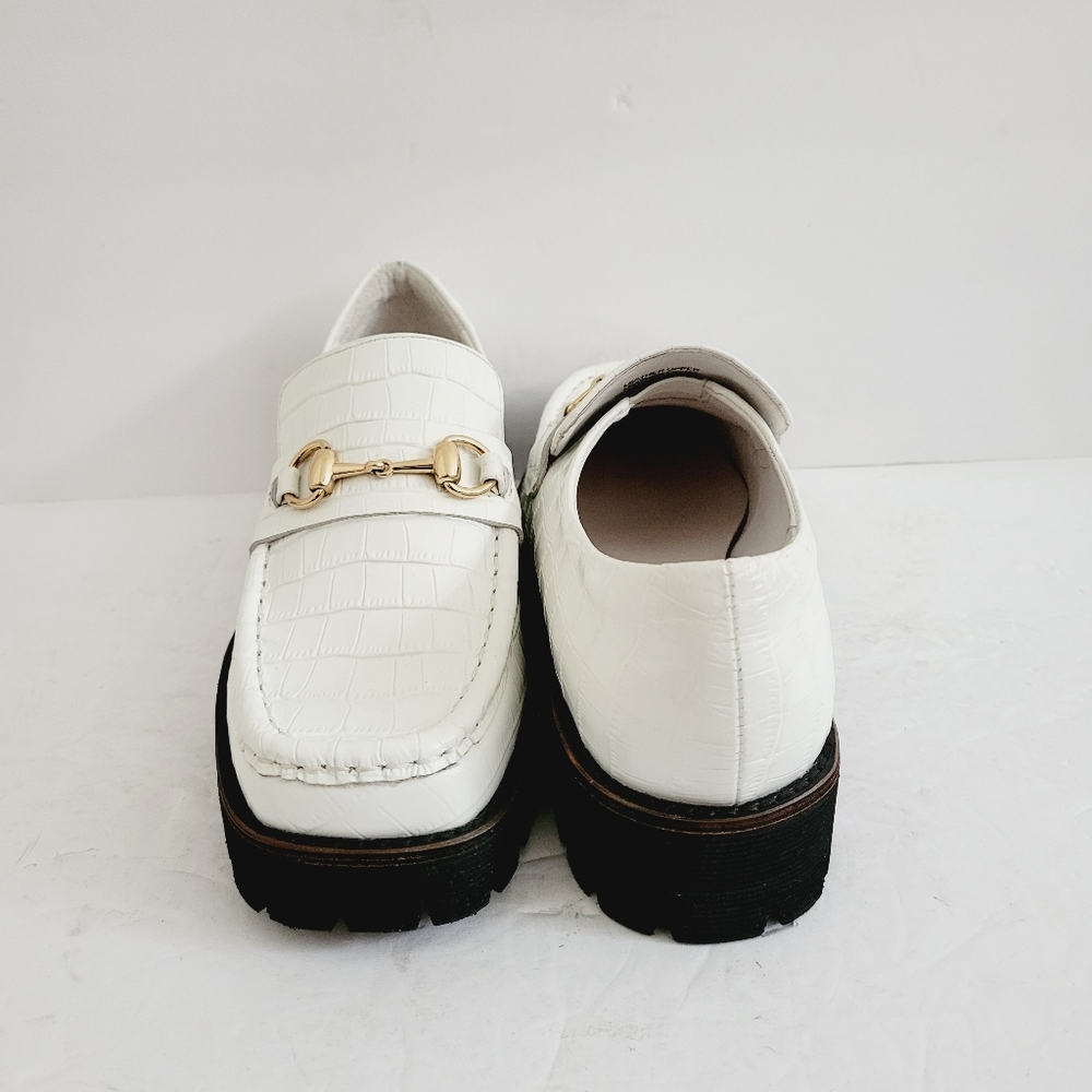 New INTENNTENTIONALLY BLANK Women’s Loafer White Croc Embossed Leather, Size 9 - Picture 4 of 9
